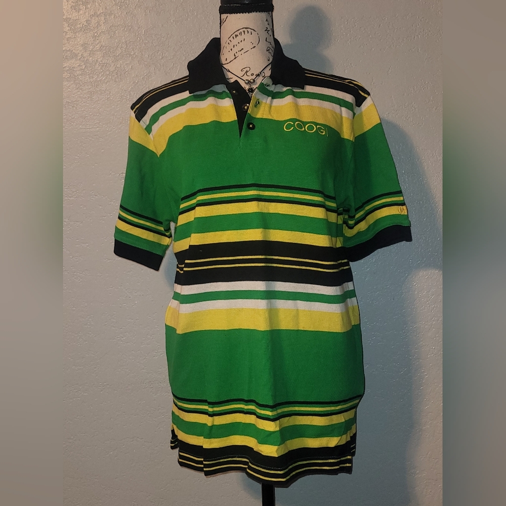 COOGI Australia Polo Men’s Short Sleeve Collared Shirt Green Yellow Stripe